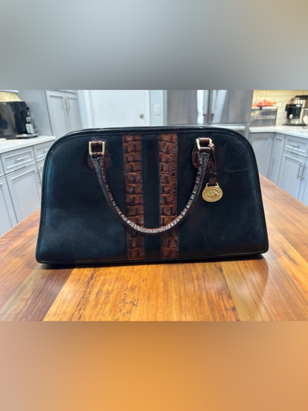 BRAHMIN Vintage Black & Brown Crocodile Satchel Bag